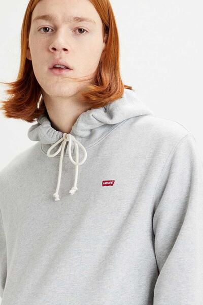 Levi's Erkek Gri Logo Baskılı Kapüşonlu Kanguru Cepli  Pamuk Sweatshirt