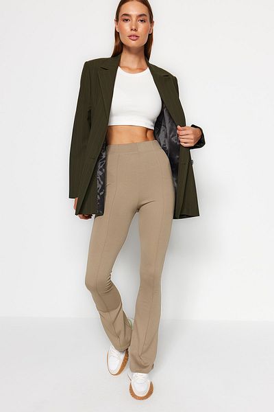 Trendyol Collection Mink Ribbed Elastic Waist Flare/Spanish Leg High Waist Knitted Trousers TWOSS20PL0342
