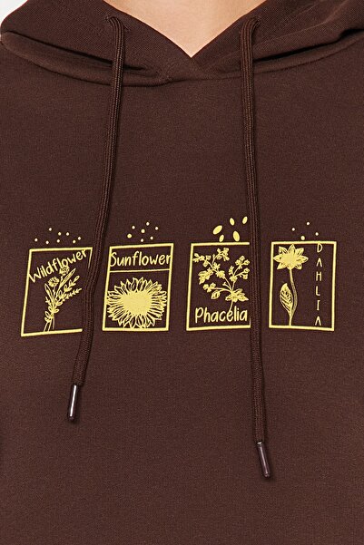 Trendyol Collection Кафяв плетен суитшърт с качулка и плътен полар отвътре TWOAW22SW1999