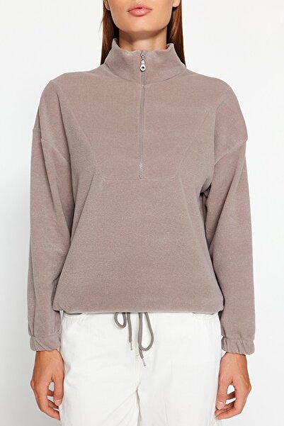 Trendyol Collection Detailní pletená mikina s kamenným zipem