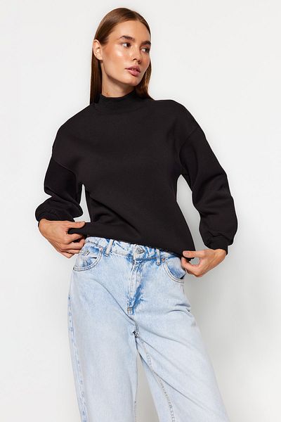 Trendyol Collection Schwarzes Strick-Sweatshirt mit lockerer Passform und Stehkragen