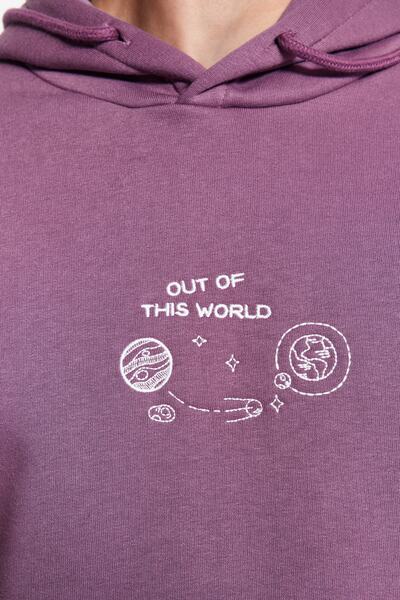 Trendyol Collection Vesmírně vyšívaná fialová fleecová mikina s kapucí – TMNAW24sw00101