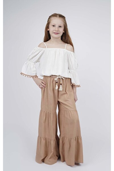 best kids Kız Çocuk Ekru Düşük Omuzlu Bluz