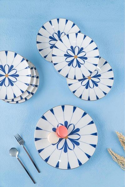 ACAR Teddy 7 Piece Porcelain Cake Set Fiori Blue Xtl-05591/12