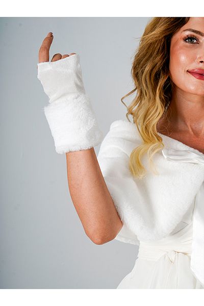 Sed da Exclusive Fingerless Fur Gloves Off White