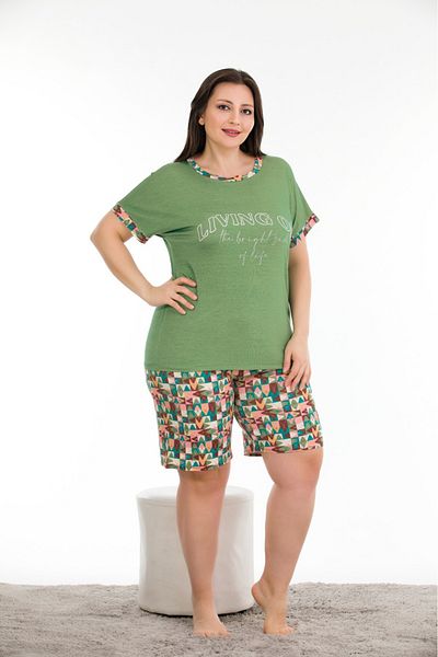 Jenny Daphne Set pijamale cu gât rotund și cu mâneci scurte de mărime mare - 10390