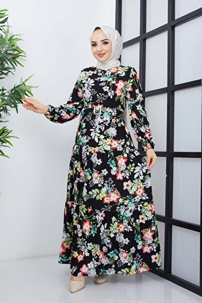 marwella Mimoza Viskon Elbise - Siyah