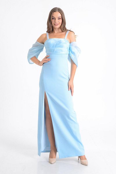 SpringStore Blue Strappy Slit Evening Dress