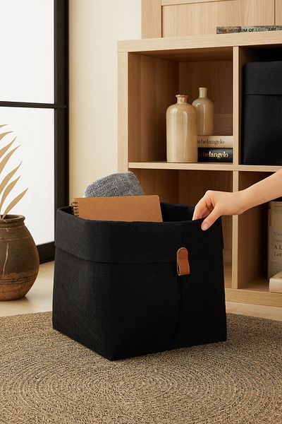 Ocean Home Textile 30x30x30 Черен филцов шкаф - органайзер за пране и играчки, сгъваем кош за съхранение