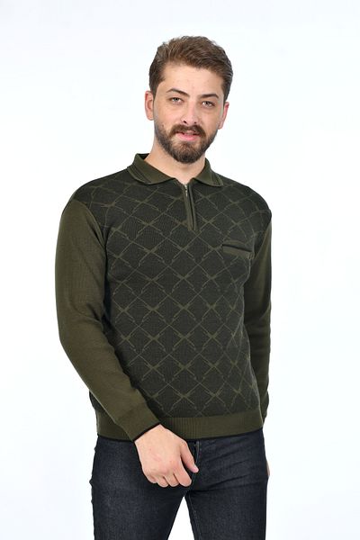 Kamalı Men's Steel Knit Shirt Collar Pocket Zippered Polo Collar Non-Pilling Knitwear Winter Dad Sweater