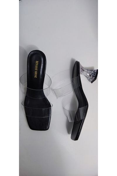Renasay shose Pantofi negri cu toc transparent de damă
