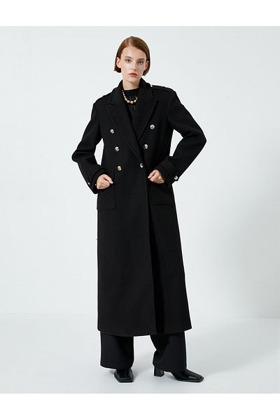 Koton Long Trench Coat Double Breasted Buttoned Belted