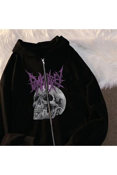 Touz Ζακέτα με κουκούλα Unisex με φερμουάρ με στάμπα Deathless Skull