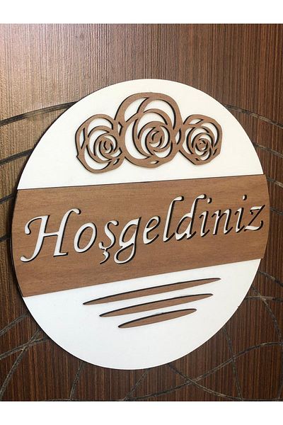 karbonsoft Welcome Written Wooden Door Ornament Decorative Exterior Door Ornament White