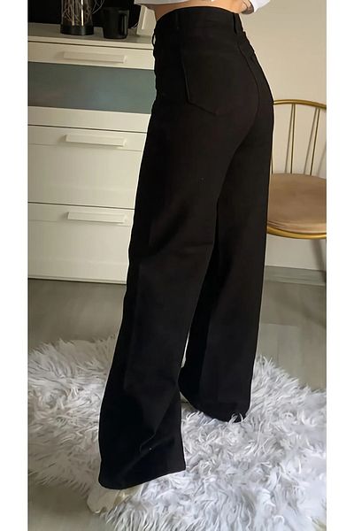 Livik Lalin Black Lycra Pantaloni Palazzo din denim cu talie super înaltă pentru femei