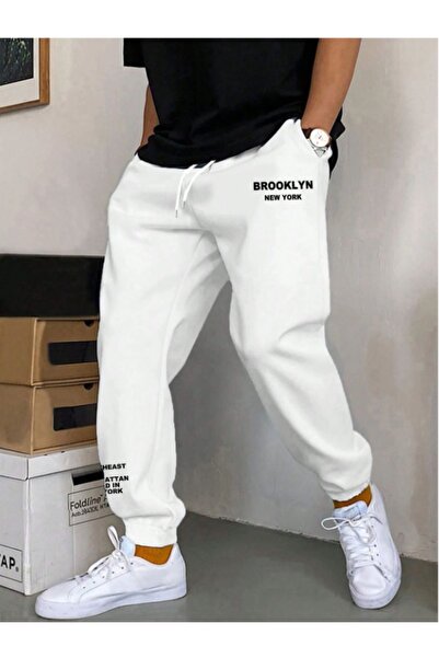 ORLONTEX بنطال رياضي أبيض بطبعة بروكلين للرجال