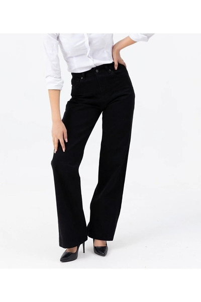 Livik Lalin Black Lycra Pantaloni Palazzo din denim cu talie super înaltă pentru femei