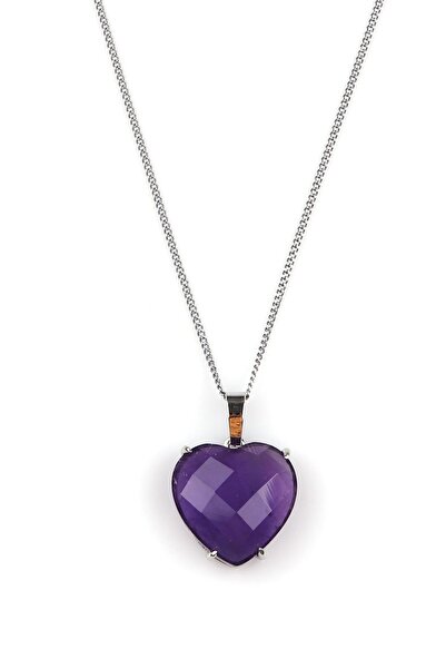 Alibaba Doğaltaş Amethyst Natural Stone Silver Color Necklace