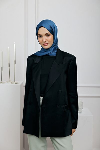 Modakaşmir Devore Satin Series Şal Saks Blue