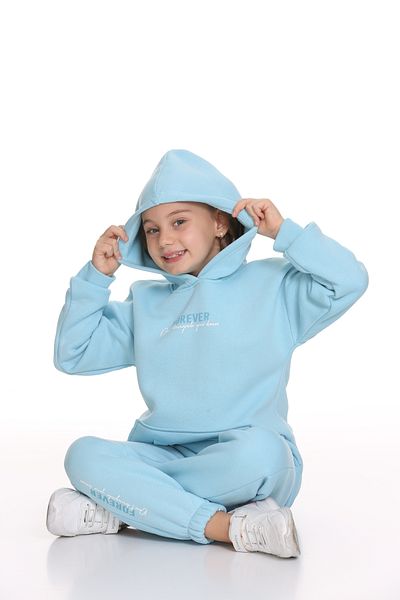 Toçka Set de trening pentru fete groase de iarnă, cu glugă, imprimat, buzunare cangur, moale, cu fleece în interior