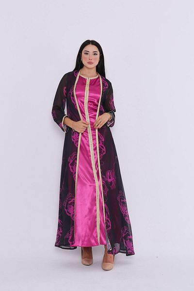 Zümrüt Rochie din satin în stil caftan și costum cardigan din șifon 1449