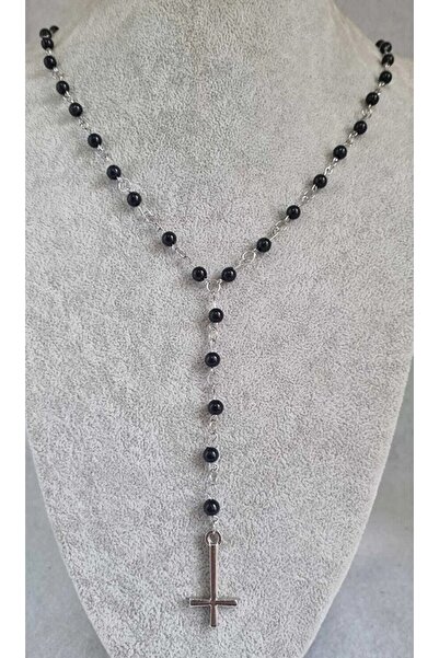 Metal Giyim Boncuk Detaylı Ters Haç Kolye