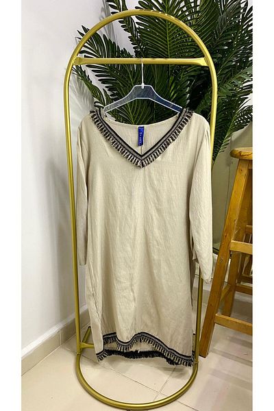 MY SEA P-14 Linen Tasseled Long Sleeve Pareo