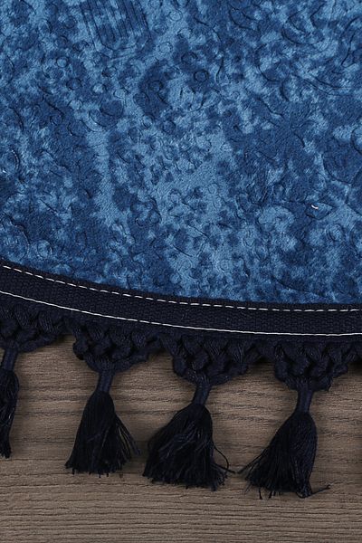 Bonny Home Nova Navy Blue Στρογγυλό 160x160 cm Pompom με κρόσσια αντιολισθητική βάση που πλένεται στο πλυντήριο
