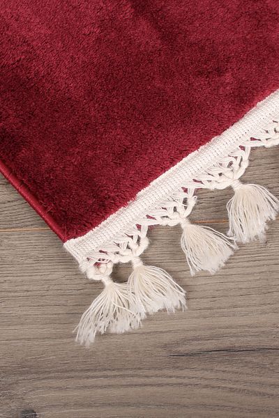 Bonny Home Relax Plum 60x100 + 50x60 cm Σετ πατάκι μπάνιου με κρόσσια 2 τεμαχίων με γωνιακό Pompom με αντιολισθητική βάση