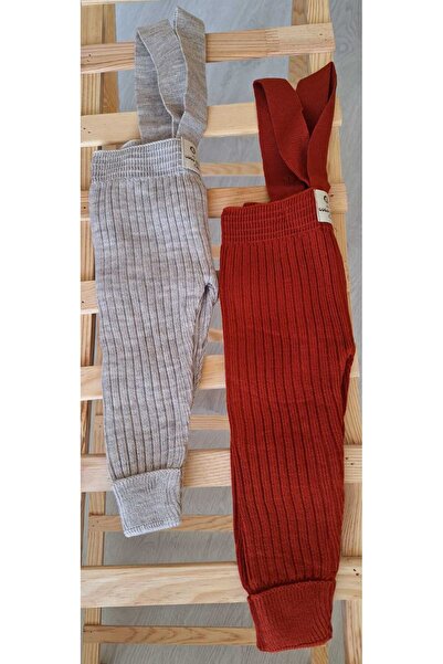 Nimini Kids Suspender Button Detailed Flexible Ribbed Knitwear Baby Tights Set of 2 (Unisex Between 3-24 Months)