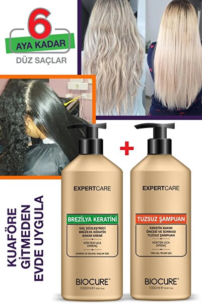 Biocure Saç Düzleştirici Keratin Bakımı 1000 ml Tuzsuz Arındırıcı Şampuan 1000ml Brezilya Fönü