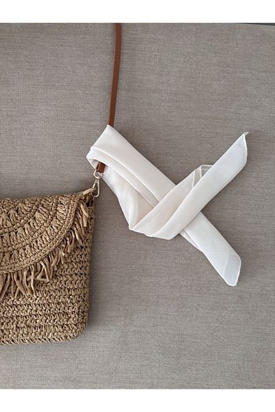 MAZEN Off-White Plain Chiffon Scarf