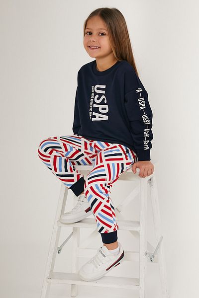 U.S. Polo Assn. Λεπτομερές σετ φόρμας για κορίτσι με άδεια πληρώματος με λαιμόκοψη USPA