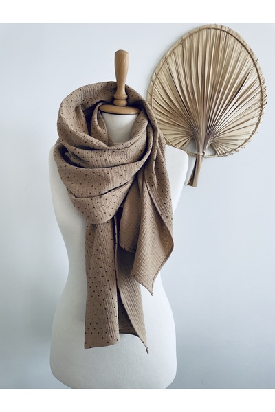 LeBohas Polka Dot Cotton Boutique Shawl - Natural Fabric, 45x190 Cm