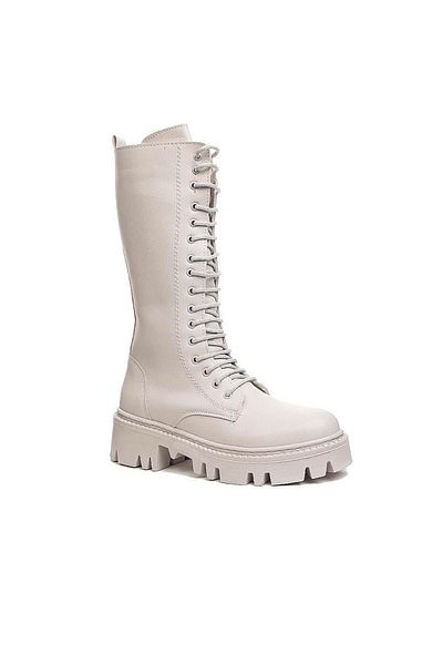 AlbiShoes Άνετα γυναικεία μποτάκια με φερμουάρ με μακριά επίπεδη σόλα κάτω από το γόνατο