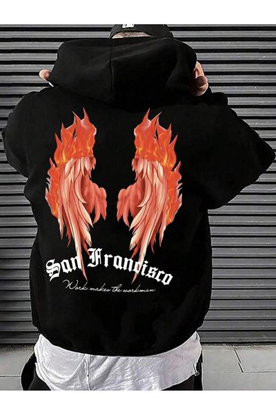 ALİKA Black San Francisco Wing Hooded Oversized Sweatshirt