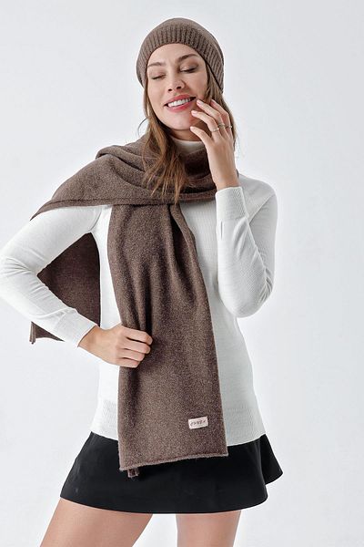 CHUBA Women's Melange Soft Cuff Scarf Beanie Set Brown 23W505