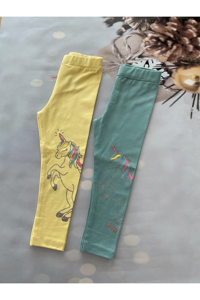 Mini Kids Baby Kız Çocuk Unıcorn Baskılı Penye Tayt 2'li