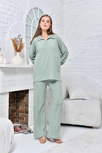 VOLT CLOTHİNG Seersucker-Hosenset mit Rollkragen für Damen