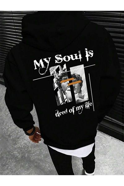 ALİKA Black My Soul Is Hooded Oversized Sweatshirt