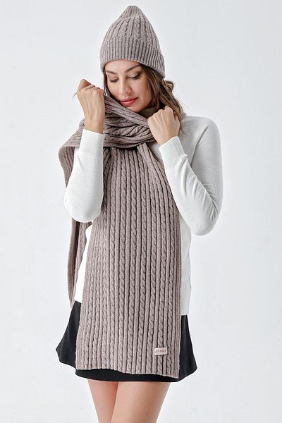 CHUBA Women's Hair Knitted Soft Tuche Scarf Beanie Set Light Brown 23W503