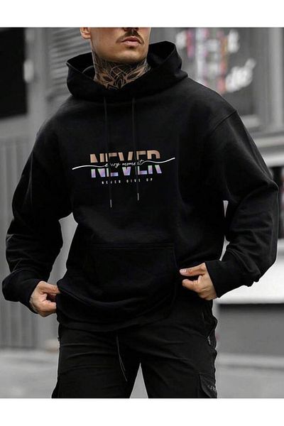 ALİKA Black Never Hooded Oversize Sweatshirt