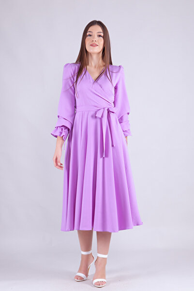 NO48 Rochie cu mâneci cu mâneci cu guler dublu și cu mâneci lungi, cu mâneci ...