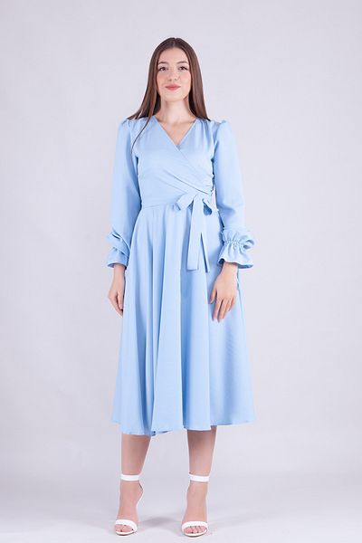 NO48 Rochie cu mâneci cu mâneci cu mâneci cu mâneci lungi cu mâneci lungi, cu sârcuri, cu curea, cu guler dublu, albastru baby