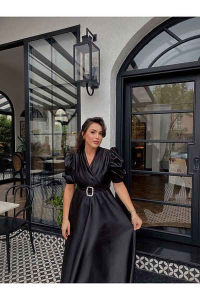 BAHARYAMAÇLI Women's Long Black Balloon Sleeve Lavin Dress