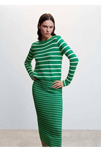 MANGO Woman Yuvarlak Yaka Çizgili Kazak