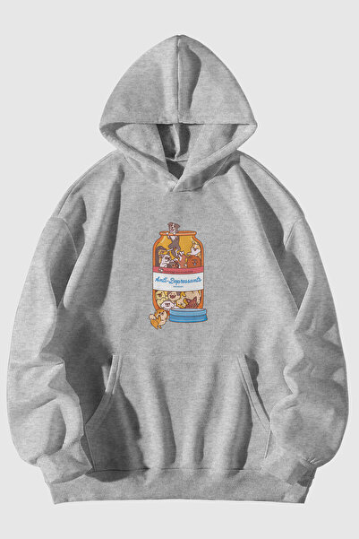 MELADYAN Antidepressant Dog Printed Unisex Kangaroo Pocket Hooded Sweatshirt ...