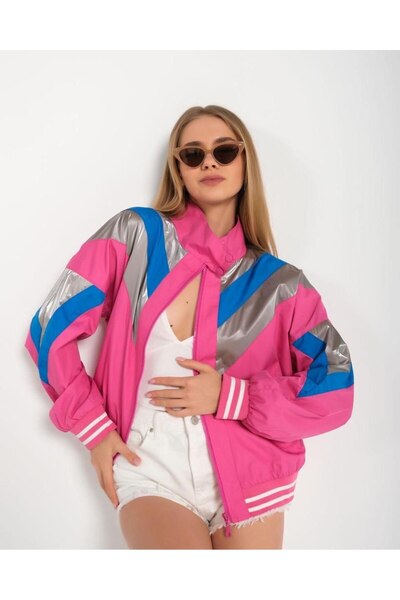 S&A Collectionn Unisex Ribanalı Renkli Fermuarlı Ceket Yağmurluk