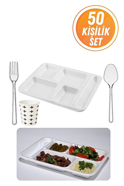 Eliz Party 50 Kişilik 5 Gözlü Tabldot Köpük Tabak Plastik Çatal Kaşık Karton Bardak Set