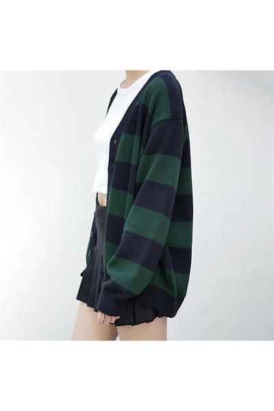 Touz Ζακέτα με φερμουάρ Blunt Blunt Πράσινη Μαύρη Ριγέ Oversize